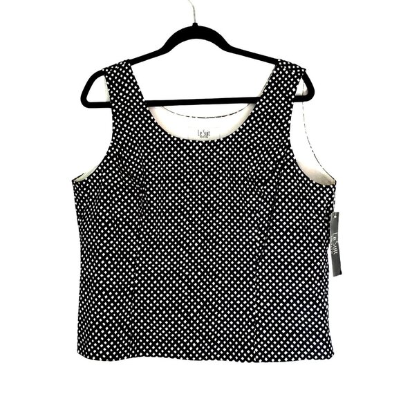 LE SUIT PETITE- WOMENS BLACK WHITE COTTON PULL OVER TOP SIZE 16P - Picture 1 of 6